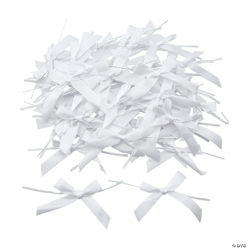 Bulk  200 Pc. White Twist Tie Satin Bows Image