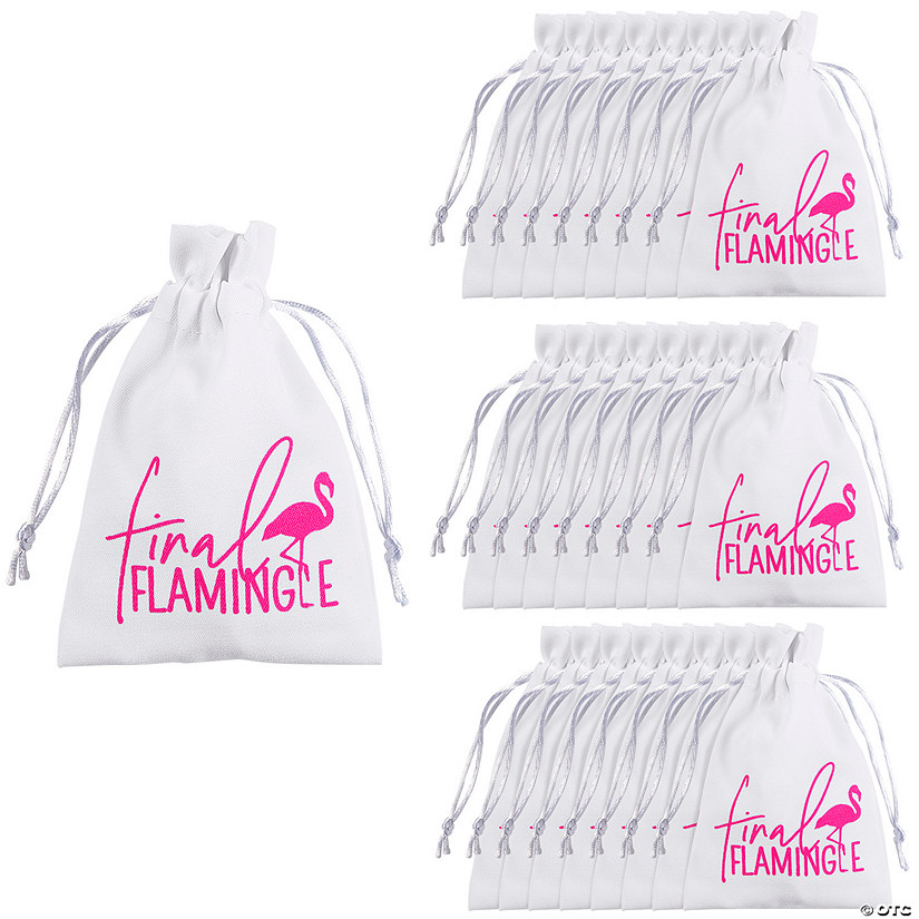 Bulk 24 Pc. 4" x 6" Small Final Flamingle Bachelorette Canvas Drawstring Favor Bags Image