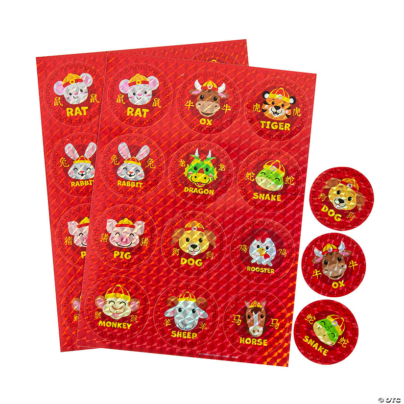 Bulk 24 Pc. Chinese New Year Zodiac Prism Sticker Sheets Image