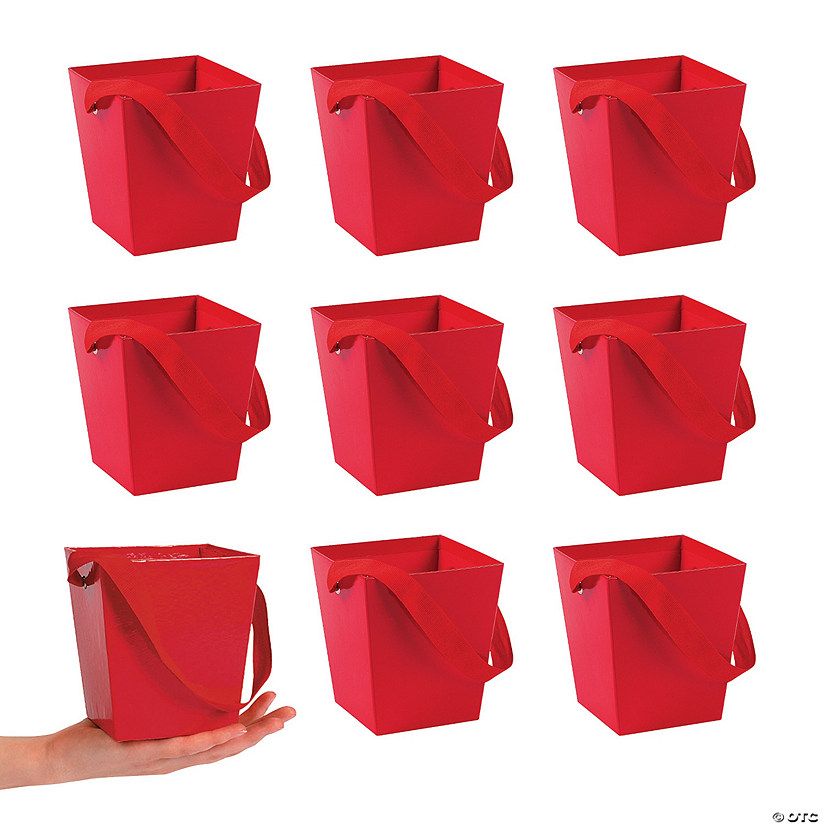 Bulk 24 Pc. Red Cardboard Buckets with Ribbon Handles Image