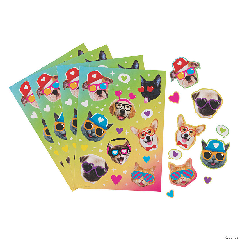 Bulk 24 Pc. Valentine Cat & Dog Sticker Sheets Image