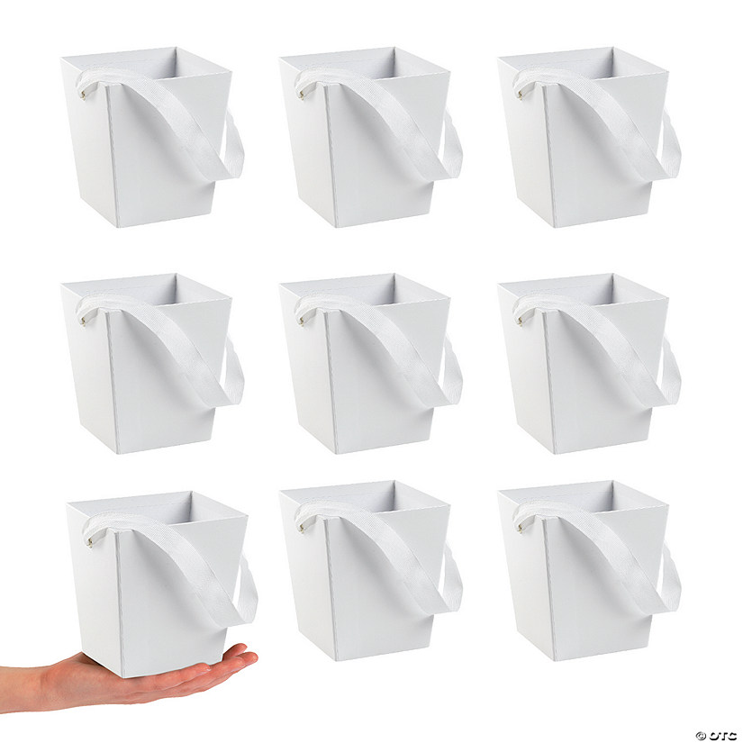 Bulk 24 Pc. White Cardboard Buckets with Ribbon Handles Image