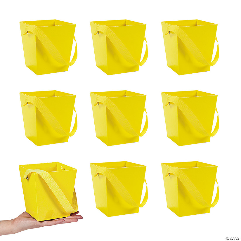 Bulk 24 Pc. Yellow Cardboard Buckets with Ribbon Handles Image