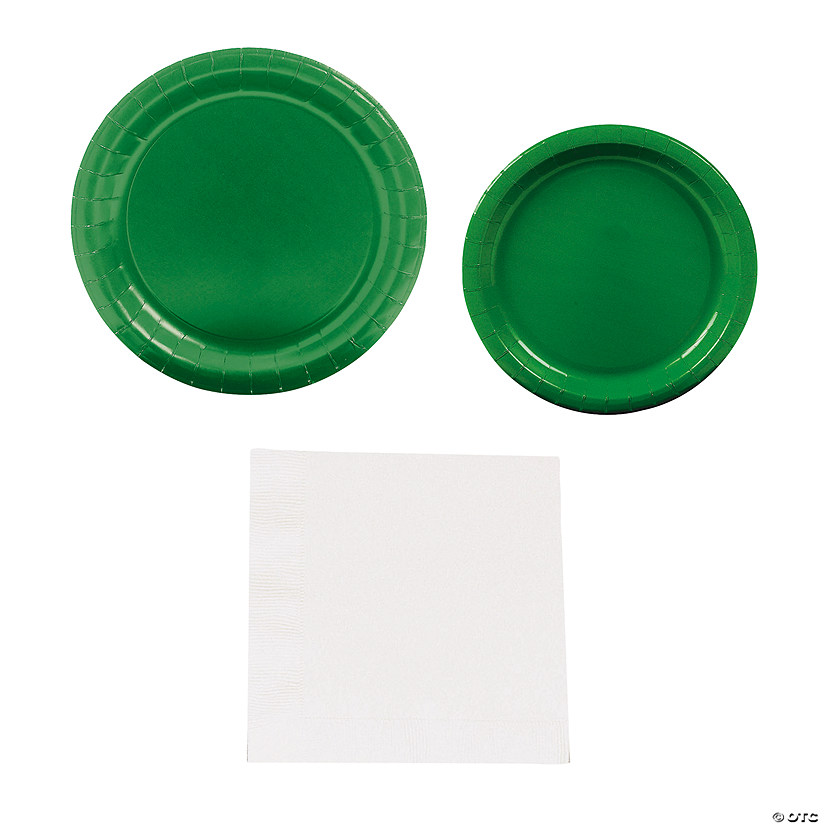 Bulk 292 Pc. Green &amp; White Disposable Tableware Kit for 96 Guests Image