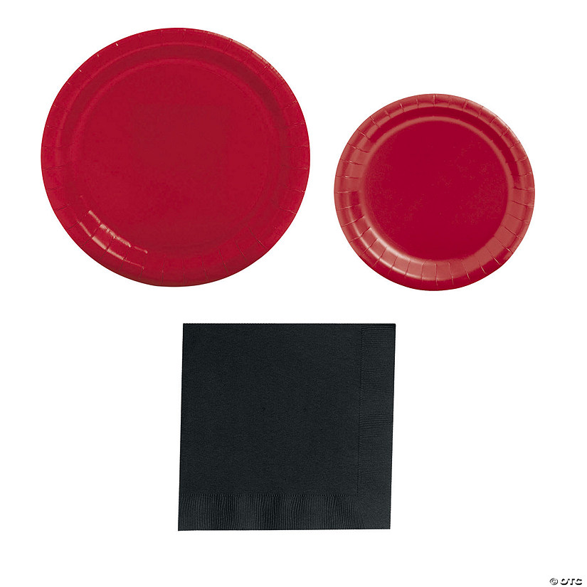 Bulk 292 Pc. Red &amp; Black Disposable Tableware Kit for 96 Guests Image