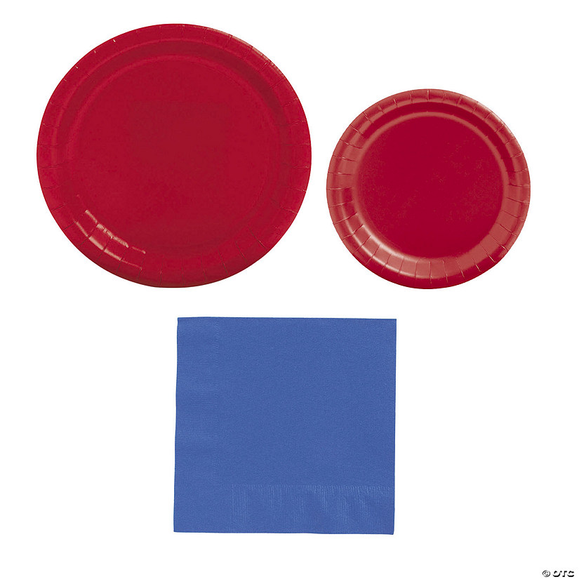 Bulk 292 Pc. Red &amp; Blue Disposable Tableware Kit for 96 Guests Image