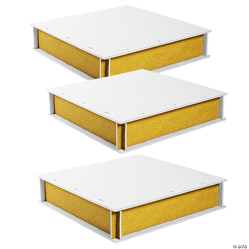 Bulk 3 Pc. Square Gold Glitter Cake Stand Image