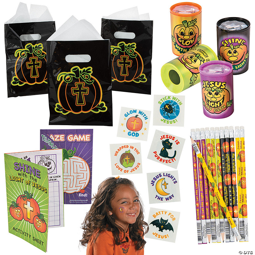 Bulk 338 Pc. Christian Pumpkin Boo Bag Handout Kit for 48 Image