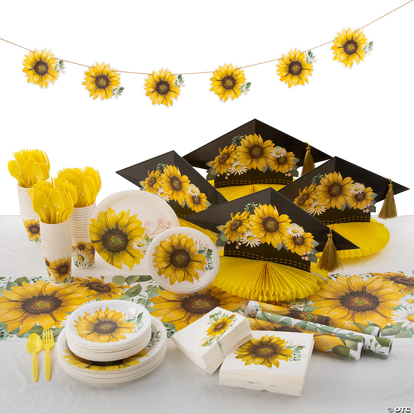 Bulk 345 Pc. Sunflower Graduation Party Tableware Kit for 48 Guests Image