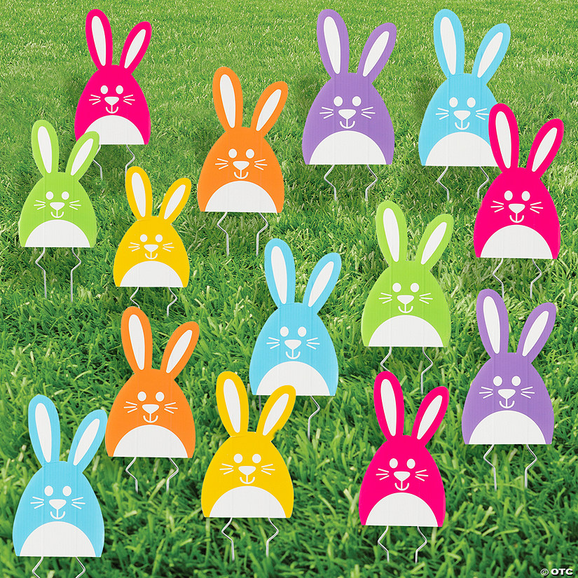 Bulk 4 1/2" x 8" Mini Easter Bunny Yard Signs - 24 Pc. Image