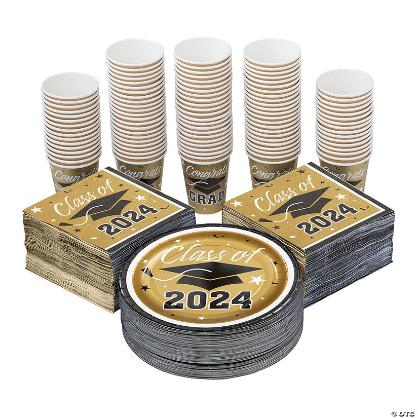 Bulk 400 Pc. Class of 2024 Gold Disposable Tableware Kits for 100 Guests Image