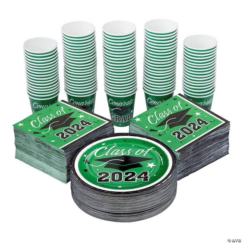 Bulk 400 Pc. Class of 2024 Green Disposable Tableware Kits for 100 Guests Image
