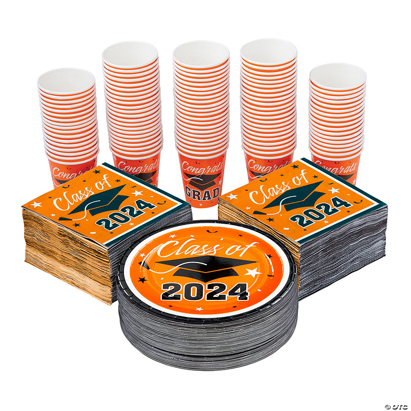 Bulk 400 Pc. Class of 2024 Orange Disposable Tableware Kits for 100 Guests Image