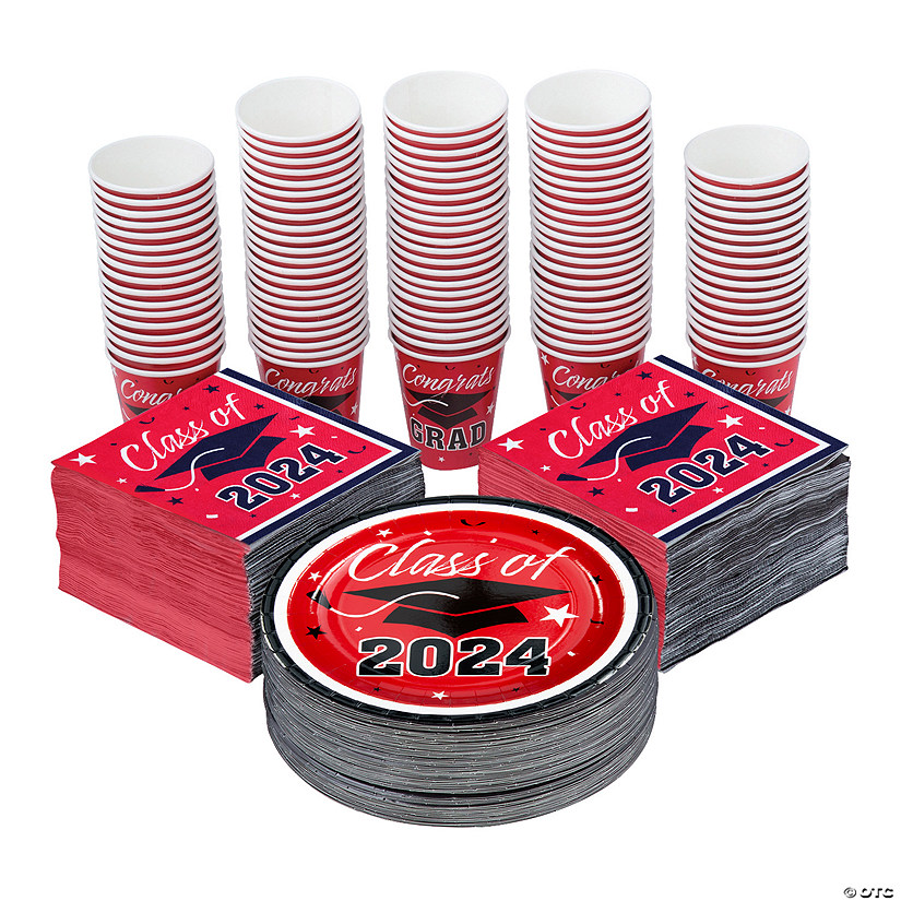 Bulk 400 Pc. Class of 2024 Red Disposable Tableware Kits for 100 Guests Image
