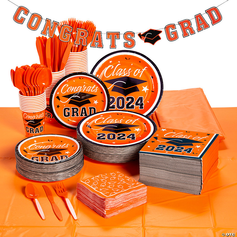Bulk 467 Pc. Orange 2024 Graduation Disposable Tableware Kit for 50 Guests Image