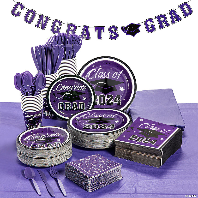 Bulk 467 Pc. Purple 2024 Graduation Disposable Tableware Kit for 50 Guests Image