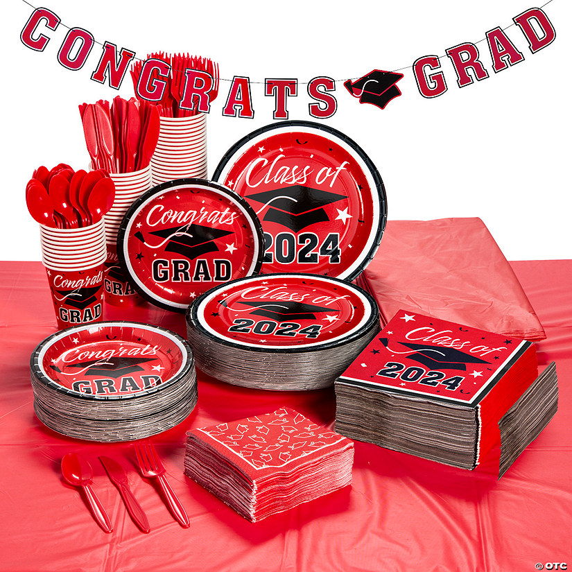 Bulk 467 Pc. Red 2024 Graduation Disposable Tableware Kit for 50 Guests Image
