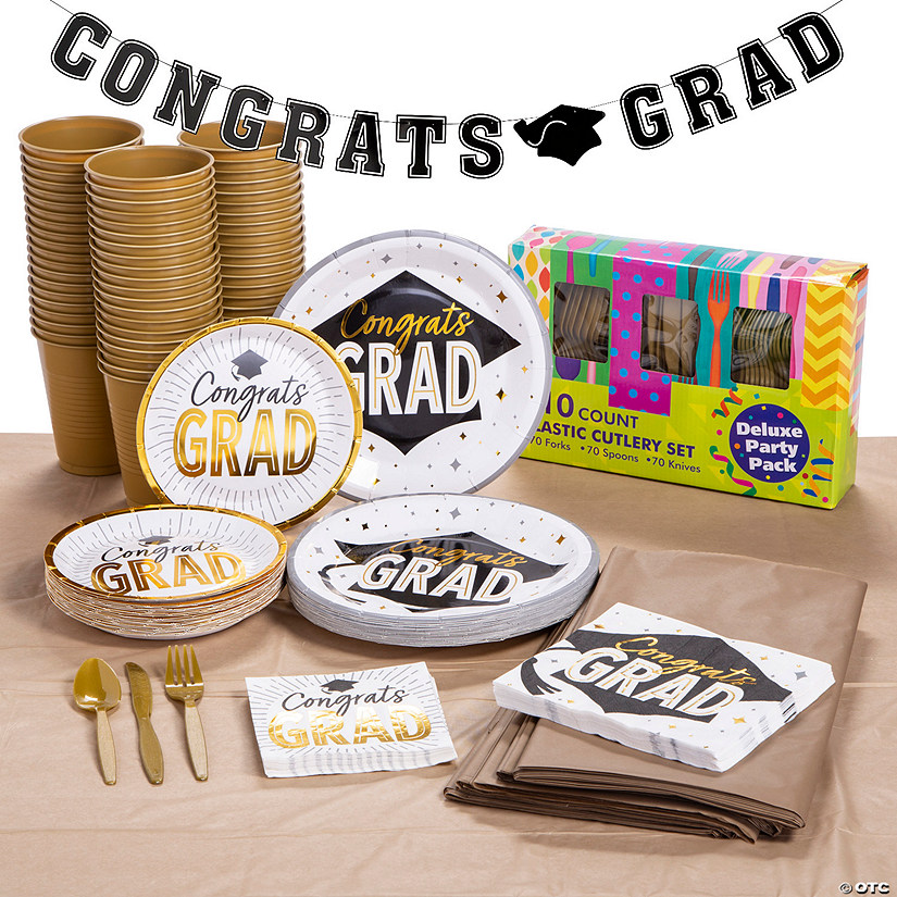 Bulk 477 Pc. Gold Congrats Graduation Tableware Kit for 50 Guests Image