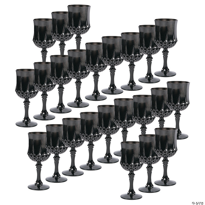 Bulk 48 Ct. Black Patterned Plastic Wine Glasses Image