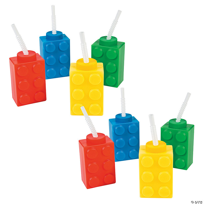 Bulk 48 Ct. Color Brick Party Reusable BPA-Free Plastic Cups with Lids & Straws Image