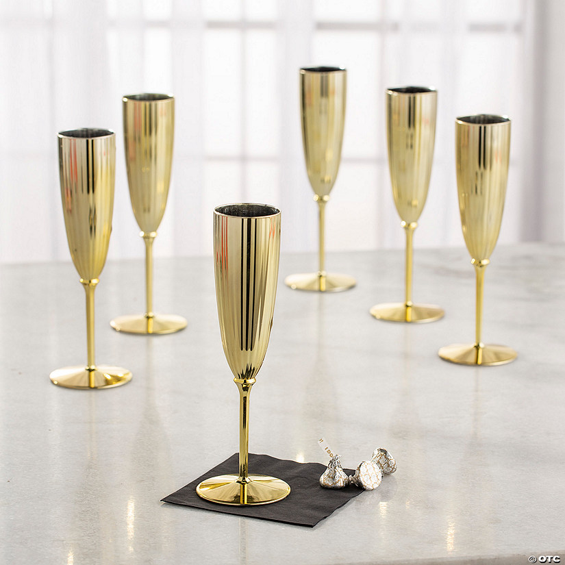Bulk  48 Ct. Gold Metallic Plastic Champagne Flutes Image