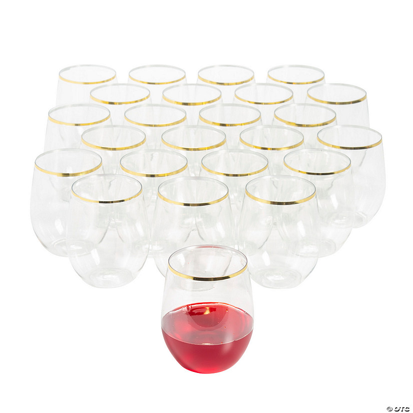 Bulk  48 Ct. Gold Trim Plastic Wine Glasses Image