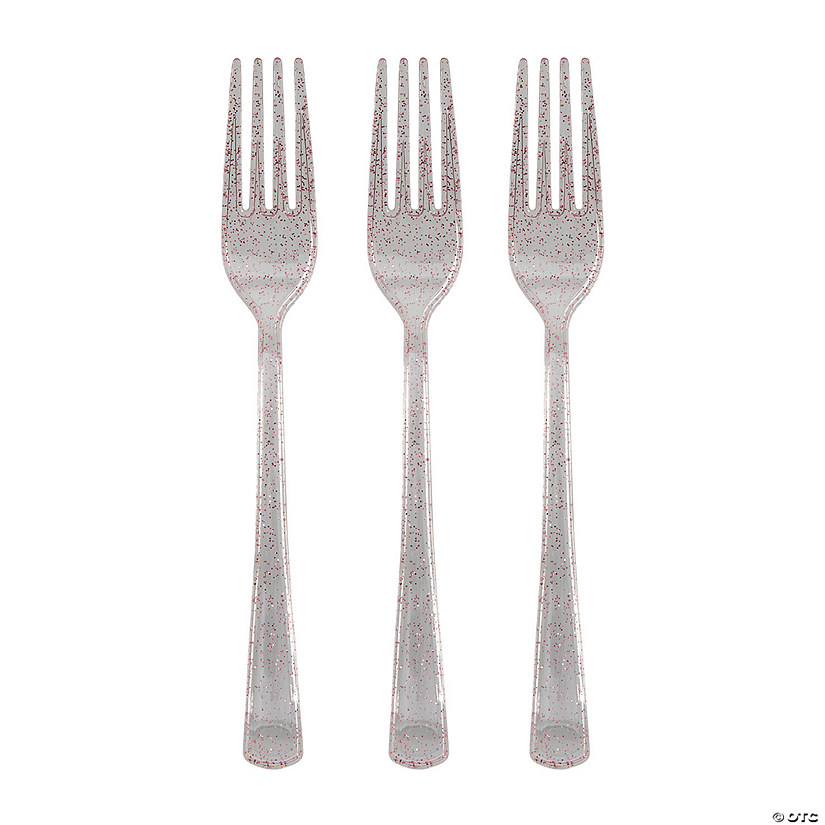 Bulk  48 Ct. Pink Glitter Plastic Forks Image