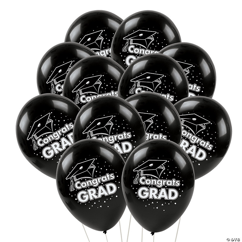 Bulk  48 Pc. Black Congrats Grad 11" Latex Balloons Image