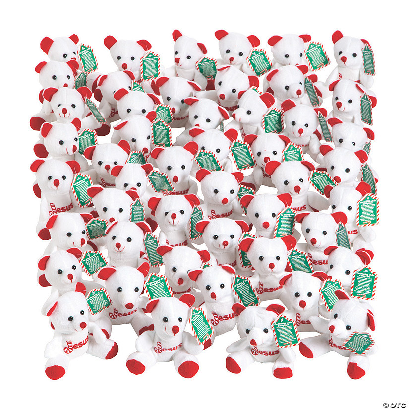 Bulk 48 Pc. Candy Cane Religious Stuffed Bears with Card Image