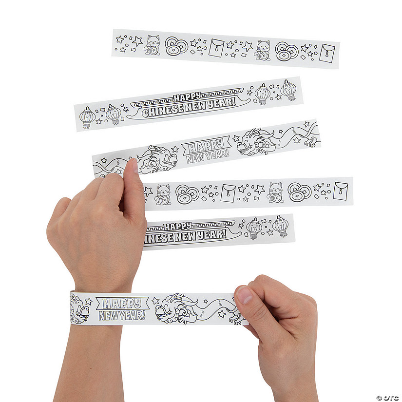 Bulk 48 Pc. Color Your Own Chinese New Year Slap Bracelets Image