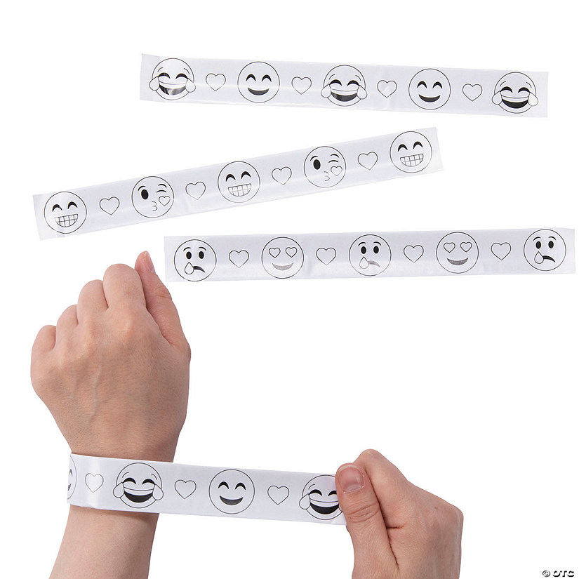 Bulk 48 Pc. Color Your Own Valentine Emoji Slap Bracelets Image
