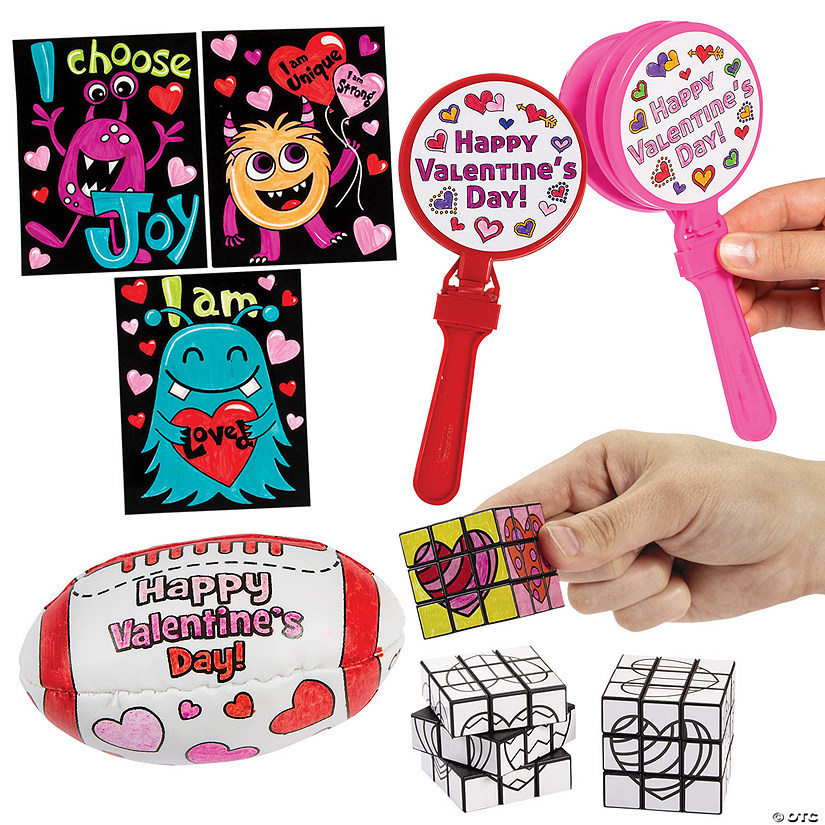Bulk 48 Pc. Color Your Own Valentine Fun & Games Kit Image