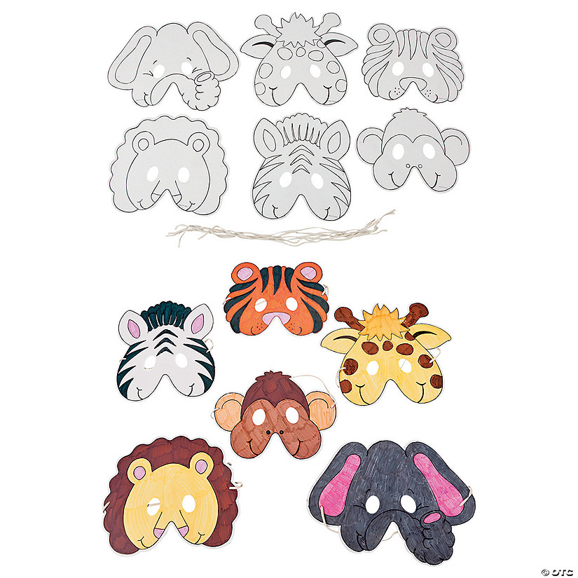 Bulk 48 Pc. Color Your Own Zoo Animal Cardstock Masks Image