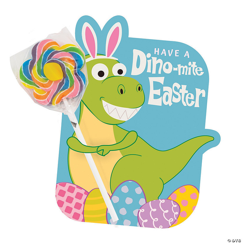 Bulk 48 Pc. Dino-Mite Easter Lollipops with Card Image