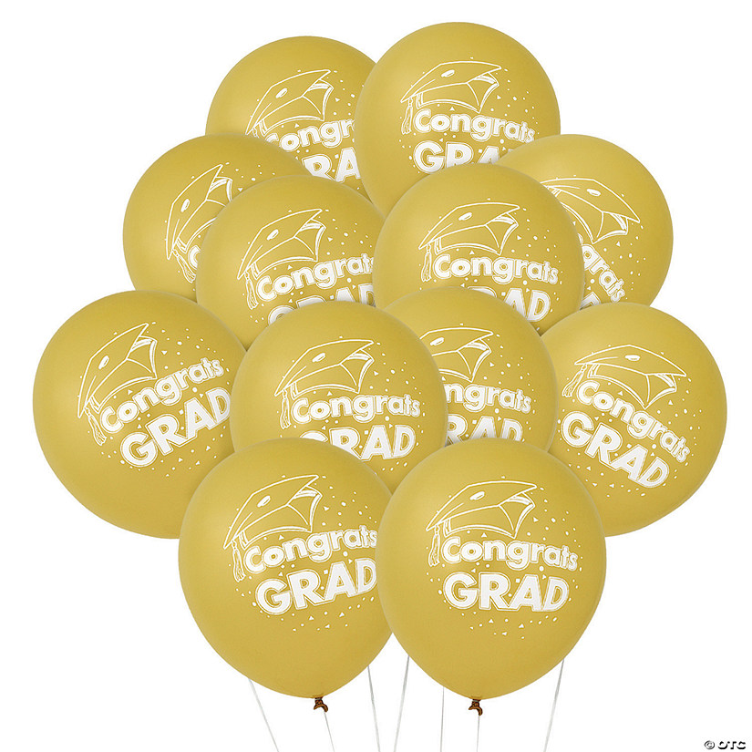 Bulk  48 Pc. Gold Congrats Grad 11" Latex Balloons Image