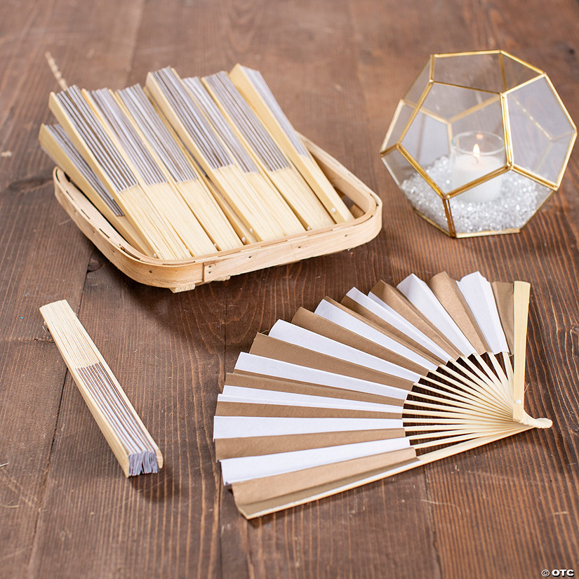 Bulk 48 Pc. Gold Stripe Folding Hand Fans Oriental Trading
