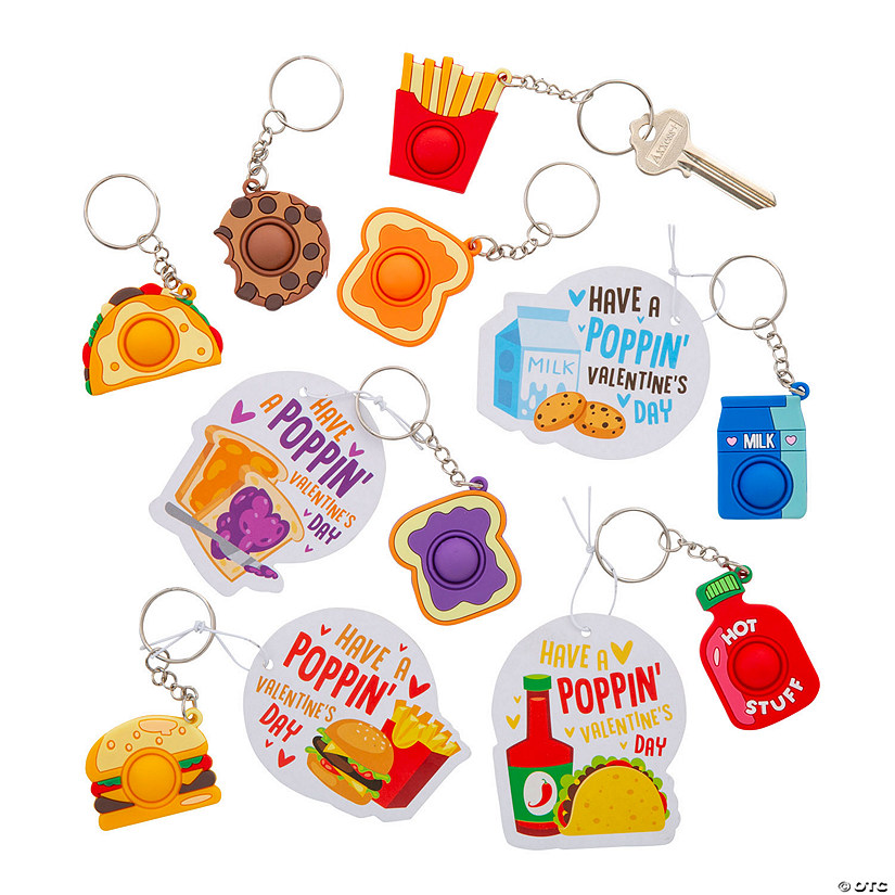 Bulk 48 Pc. Lotsa Pops Popping Toy Mini Food Keychain Valentine Exchanges with Card for 48 Image