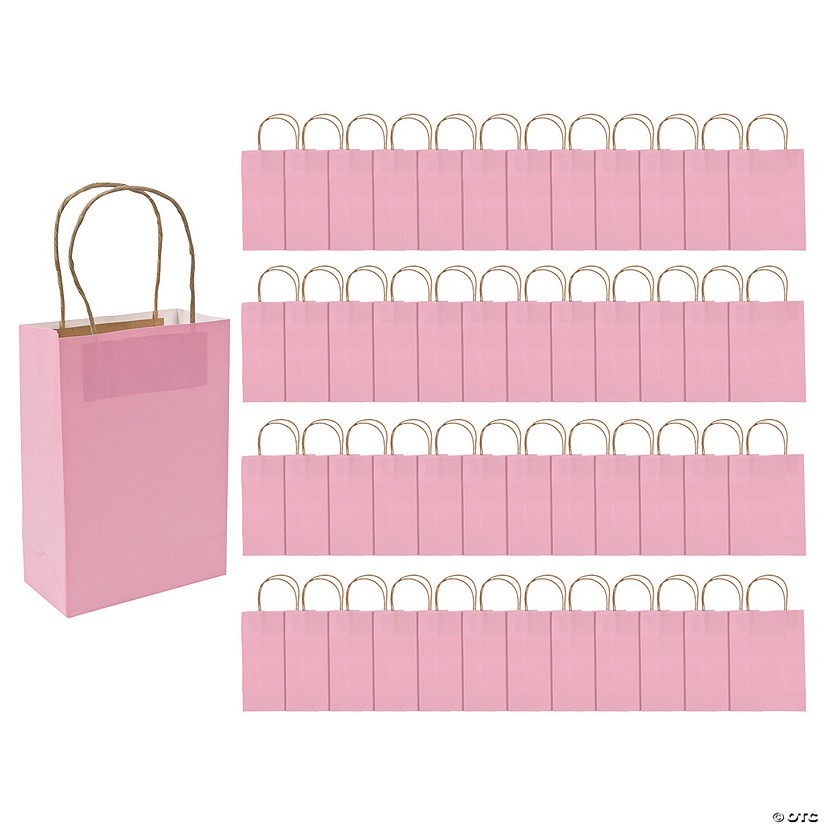 Bulk 48 Pc. Medium Pink Kraft Paper Gift Bags Image