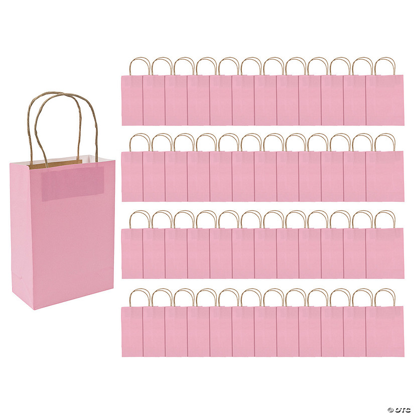 Bulk 48 Pc. Medium Pink Kraft Paper Gift Bags Oriental Trading