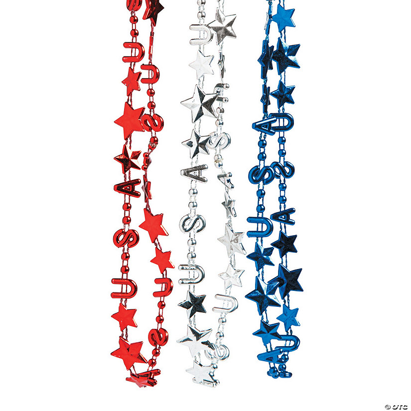 Bulk 48 Pc. Metallic Patriotic USA Mardi Gras Bead Necklaces Image
