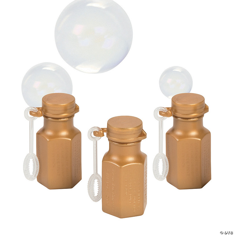 Bulk 48 Pc. Mini Hexagon Gold Bubble Bottles Image