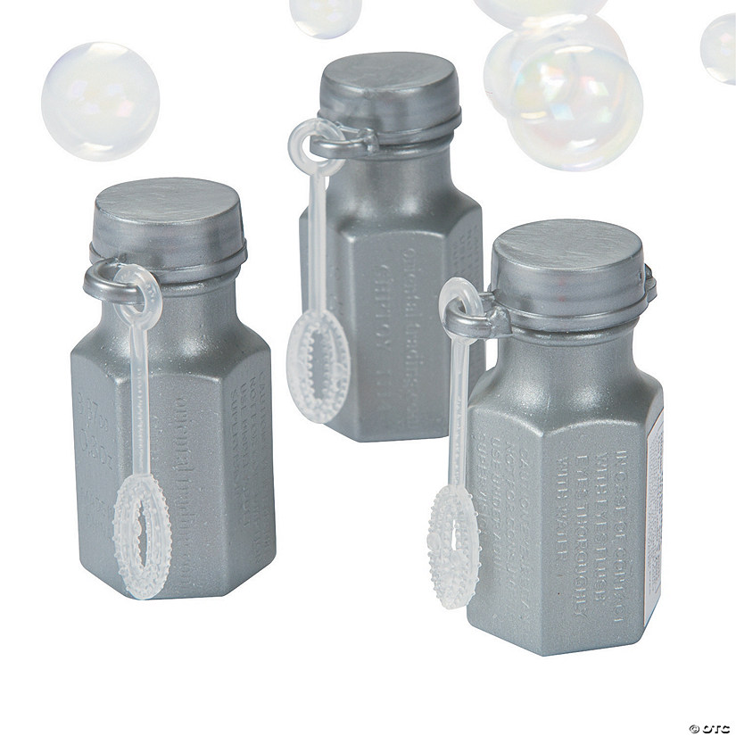 Bulk 48 Pc. Mini Hexagon Silver Bubble Bottles Image