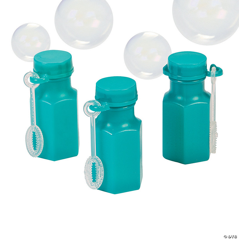 Bulk 48 Pc. Mini Hexagon Teal Bubble Bottles Image