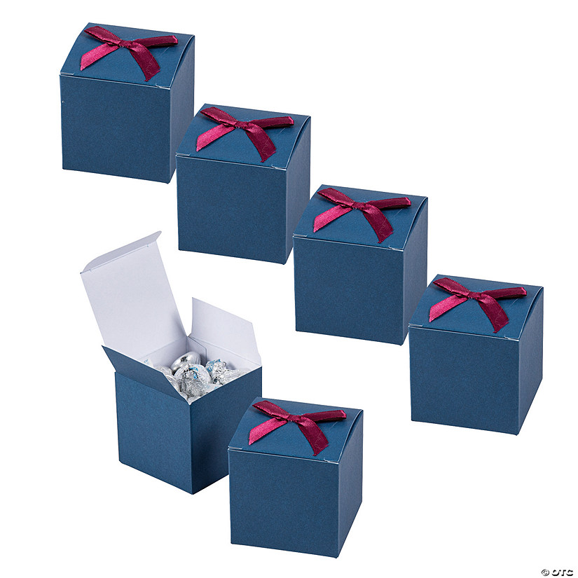 Bulk 48 Pc. Navy Blue Gift Boxes with Burgundy Bow Image