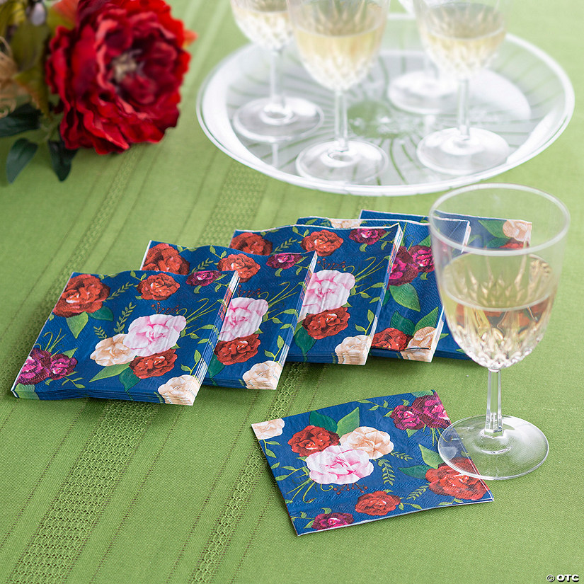 Bulk 48 Pc. Navy Floral Beverage Napkins Oriental Trading