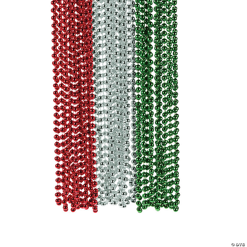 Bulk 48 Pc. Red, Green & Silver Bead Necklaces Image