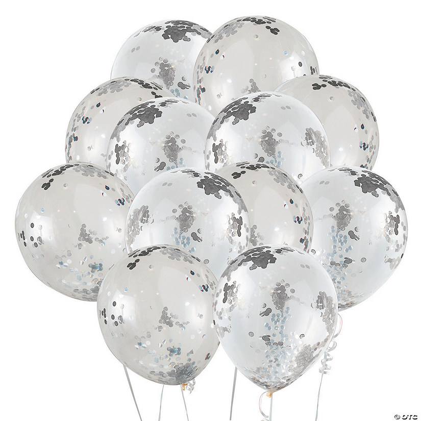 Bulk  48 Pc. Silver Confetti Latex Balloons Image