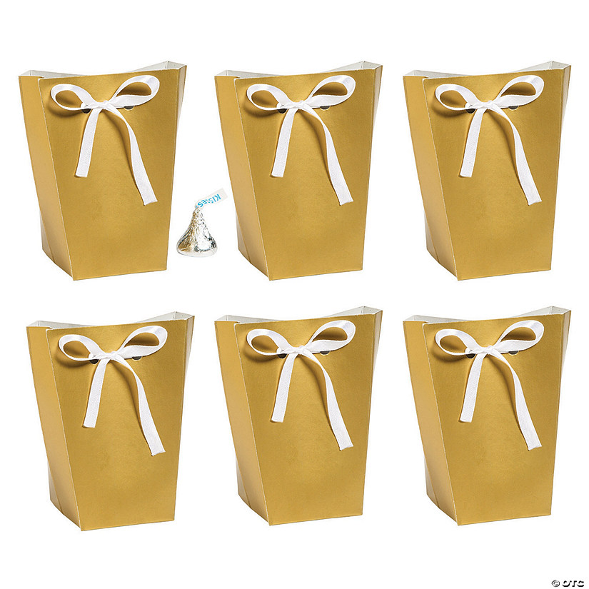 Bulk 48 Pc. Small Gold Favor Boxes with Ribbon Image