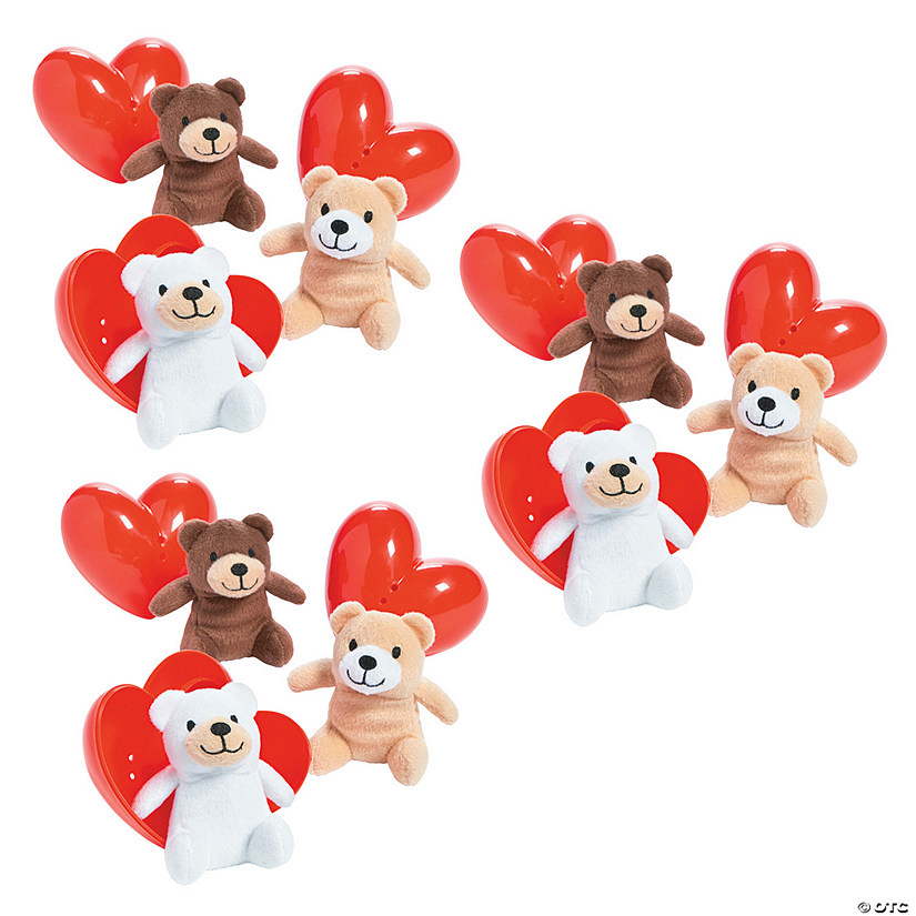 Bulk 48 Pc. Valentine&#8217;s Day Hearts with Mini Stuffed Bear Image