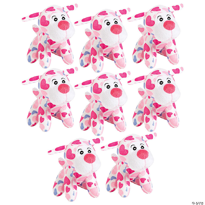 Bulk  48 Pc. Valentine&#8217;s Day Pink & Purple Heart Print Stuffed Dogs Image